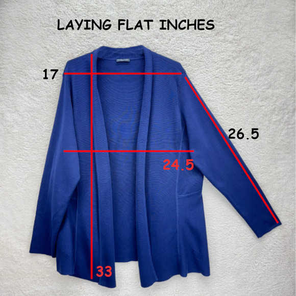Eileen Fisher Knit Cardigan Womens Large Navy Blue Open Front Long Sleeves - Picture 6 of 8